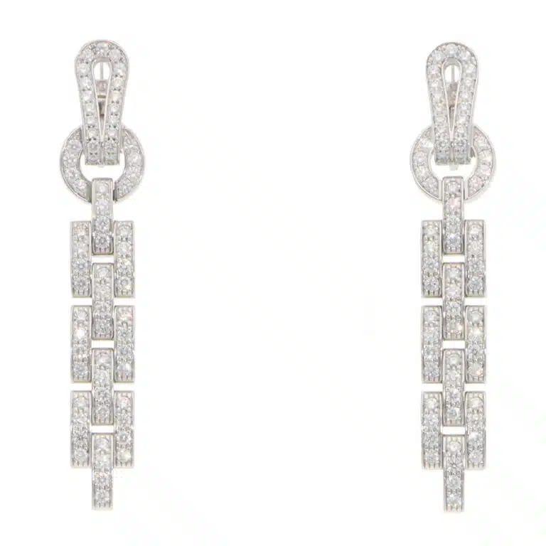 Vintage Cartier Diamond Agrafe Drop Earrings in White Gold