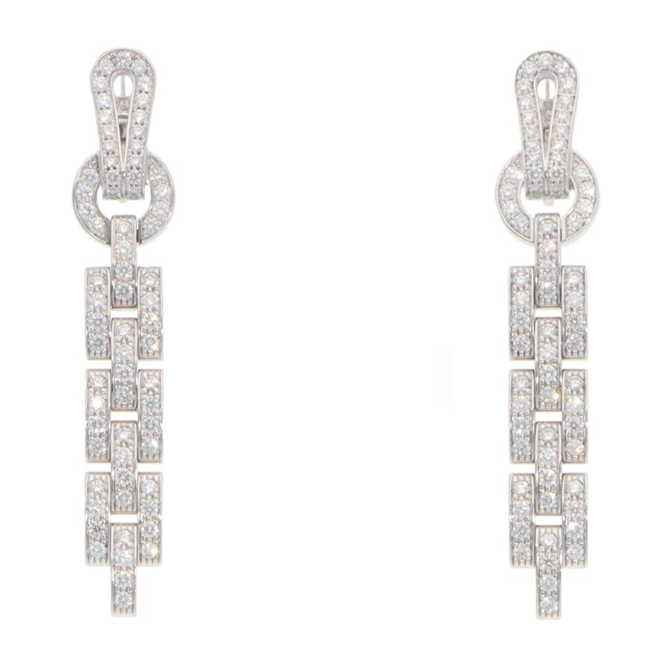 Vintage Cartier Diamond Agrafe Drop Earrings in White Gold