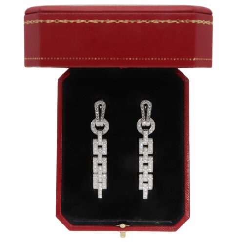 Vintage Cartier Diamond Agrafe Drop Earrings in White Gold