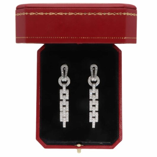 Vintage Cartier Diamond Agrafe Drop Earrings in White Gold