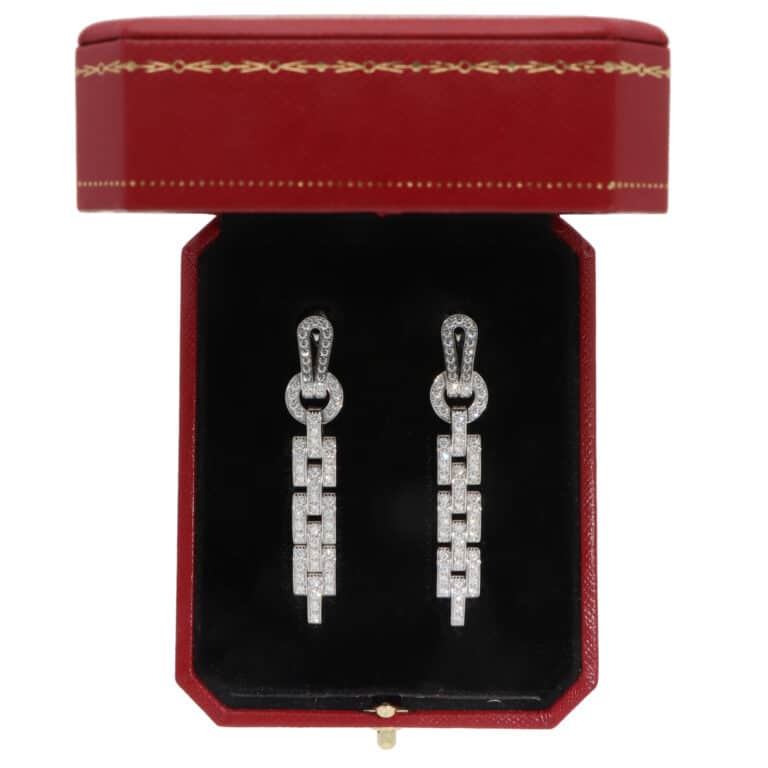 Vintage Cartier Diamond Agrafe Drop Earrings in White Gold