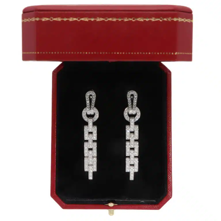 Vintage Cartier Diamond Agrafe Drop Earrings in White Gold