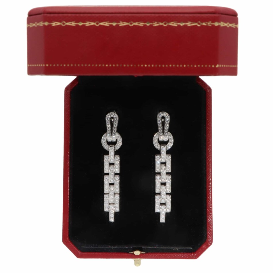 Vintage Cartier Diamond Agrafe Drop Earrings in White Gold