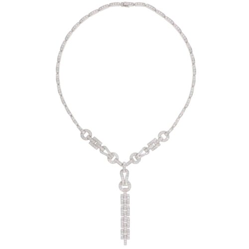 Vintage Cartier Diamond Agrafe Necklace in White Gold