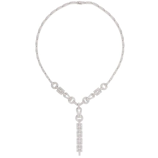 Vintage Cartier Diamond Agrafe Necklace in White Gold