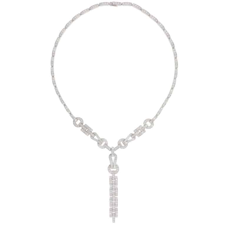 Vintage Cartier Diamond Agrafe Necklace in White Gold