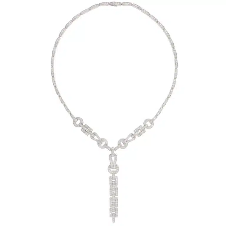 Vintage Cartier Diamond Agrafe Necklace in White Gold