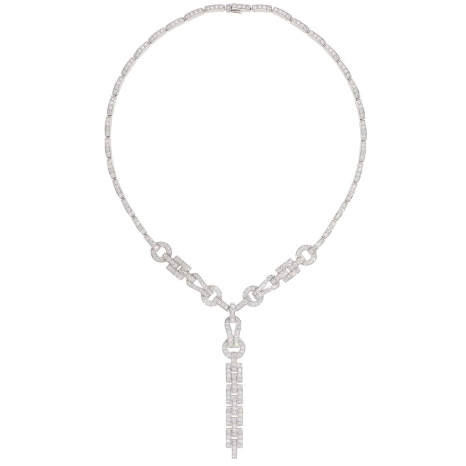 Vintage Cartier Diamond Agrafe Necklace in White Gold