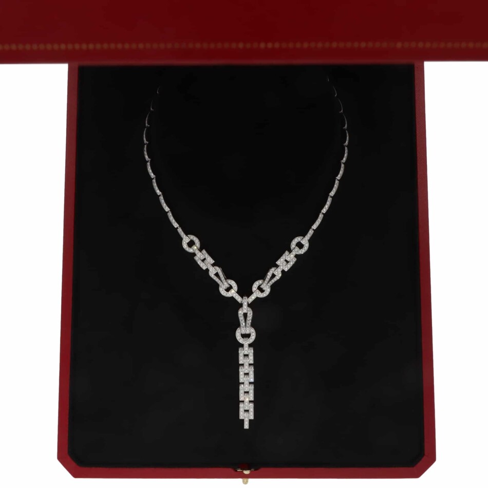 Vintage Cartier Diamond Agrafe Necklace in White Gold