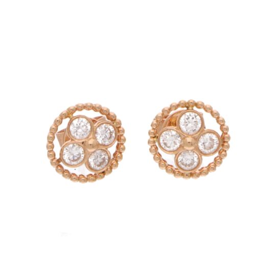 Rose Gold and Diamond Flower Stud Earrings
