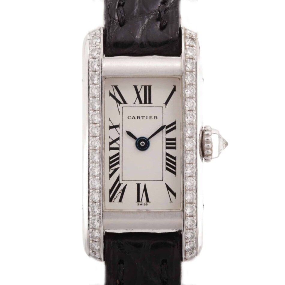 Cartier Tank Allongee white gold quartz movement diamond bezel