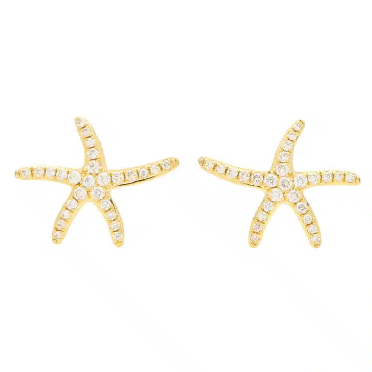 Large Diamond Starfish Stud Earrings in Yellow Gold