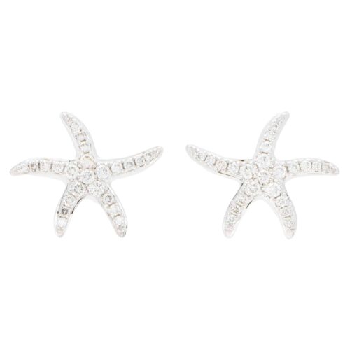 Large Diamond Starfish Stud Earrings in White Gold