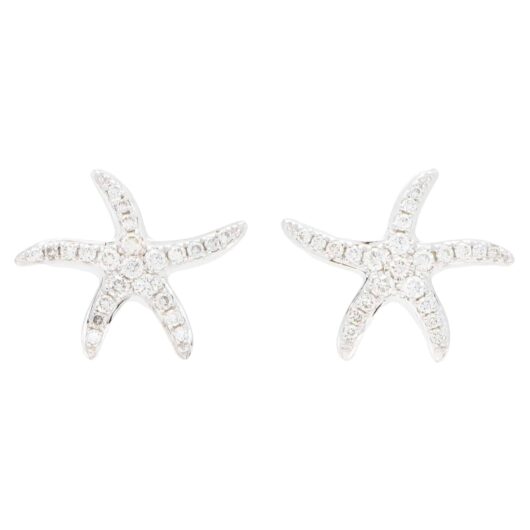 Large Diamond Starfish Stud Earrings in White Gold