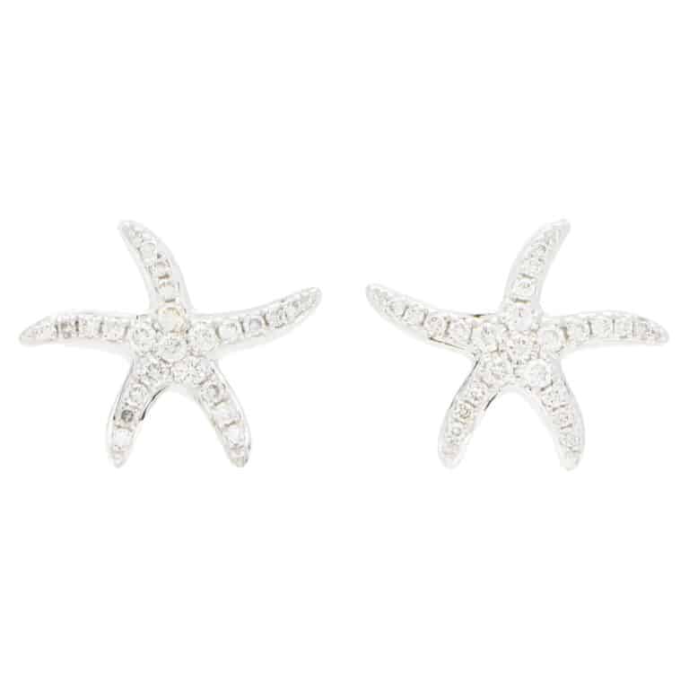 Large Diamond Starfish Stud Earrings in White Gold