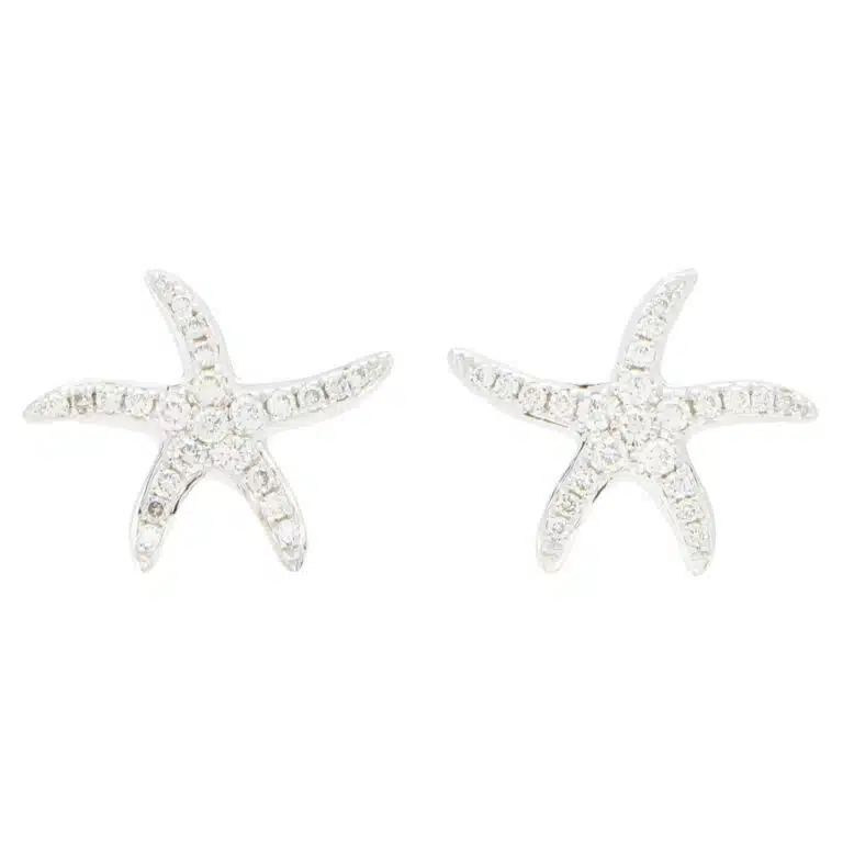 Large Diamond Starfish Stud Earrings in White Gold