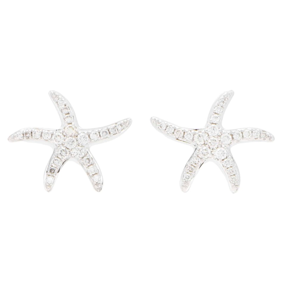 Large Diamond Starfish Stud Earrings in White Gold