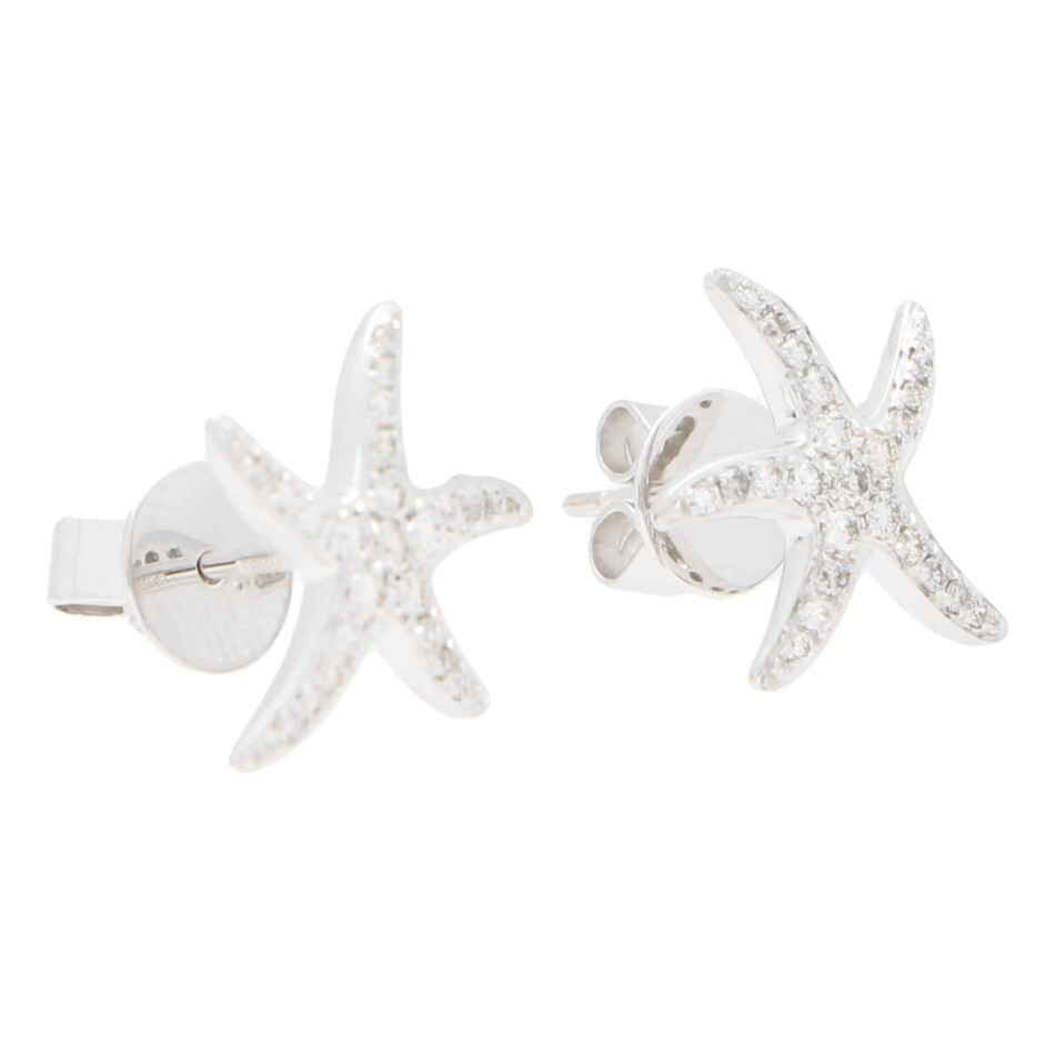Large Diamond Starfish Stud Earrings in White Gold