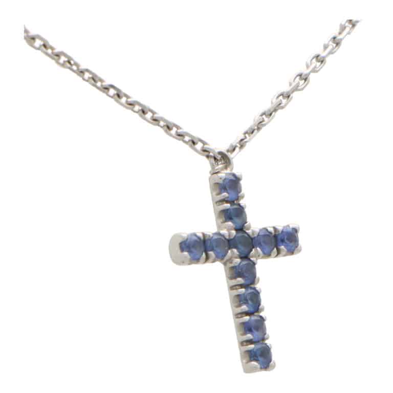 Vintage Cartier Blue Sapphire Cross Necklace