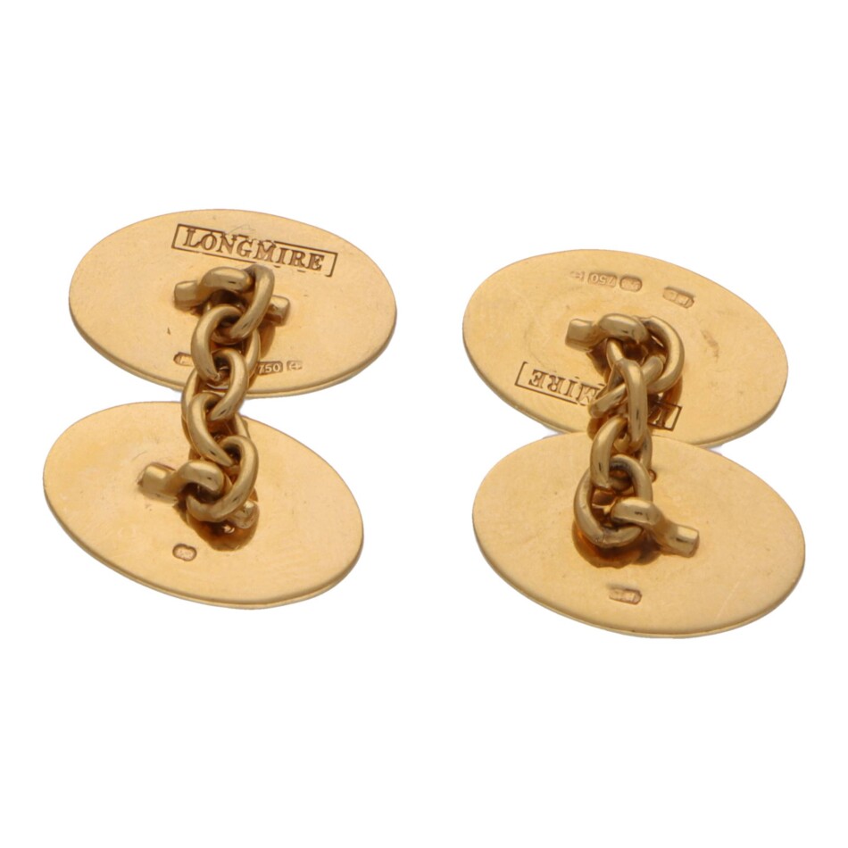 Vintage Longmire 18k Yellow Gold and Enamel Cufflinks