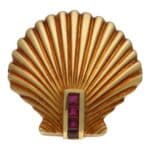 Vintage Tiffany & Co. Ruby Shell Brooch in 18k Yellow Gold
