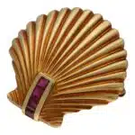 Vintage Tiffany & Co. Ruby Shell Brooch in 18k Yellow Gold