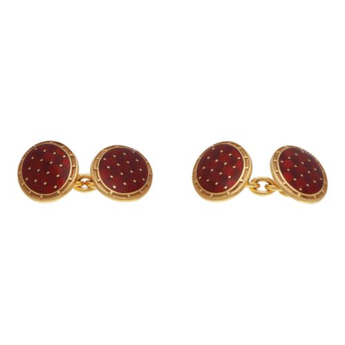 Vintage Longmire 18k Yellow Gold and Enamel Cufflinks