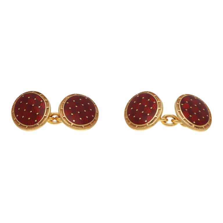 Vintage Longmire 18k Yellow Gold and Enamel Cufflinks