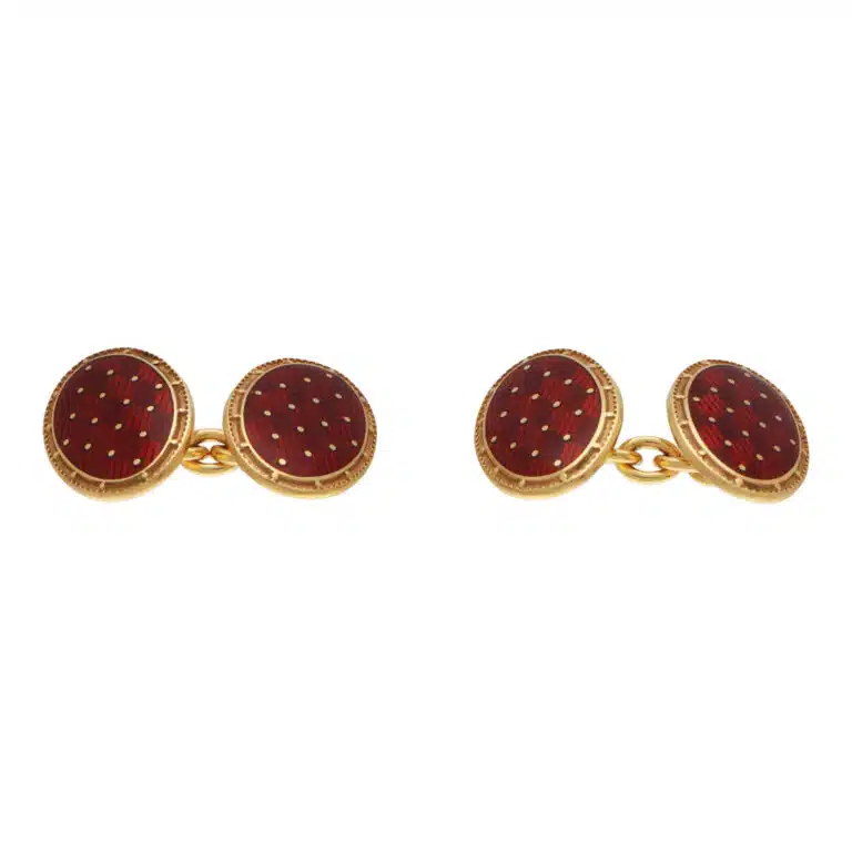 Vintage Longmire 18k Yellow Gold and Enamel Cufflinks