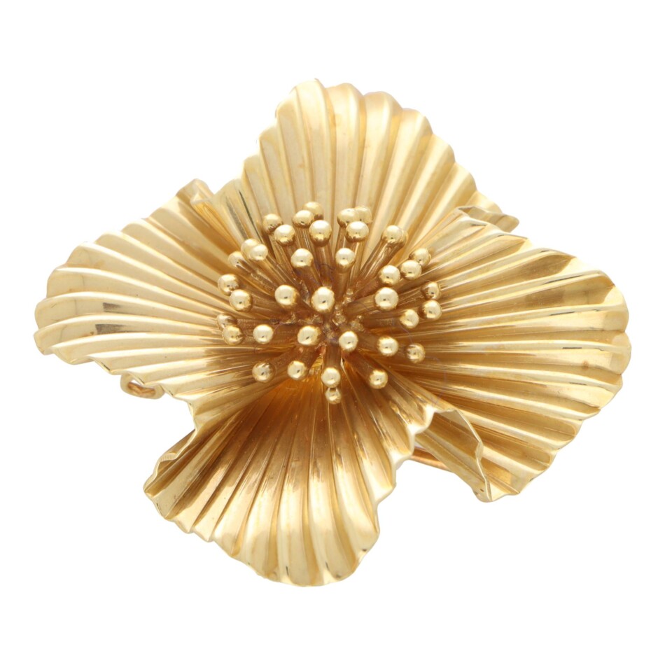 Vintage Tiffany Flower Brooch in 14k Yellow Gold