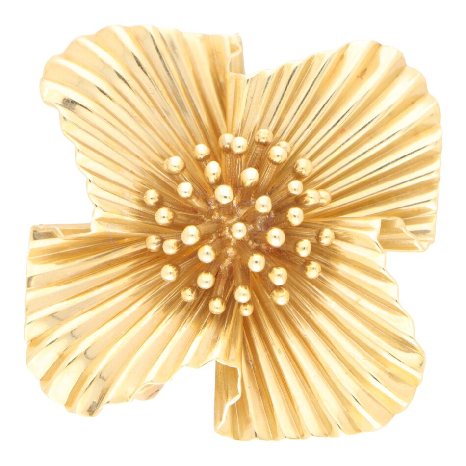 Vintage Tiffany Flower Brooch in 14k Yellow Gold
