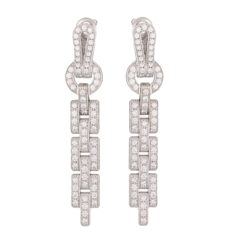 Vintage Cartier Diamond Agrafe Drop Earrings in White Gold