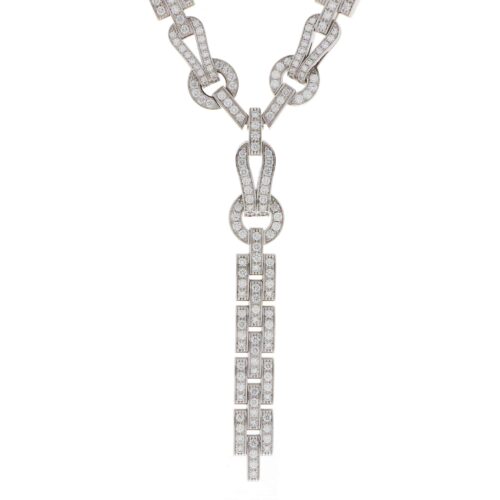 Vintage Cartier Diamond Agrafe Necklace in White Gold