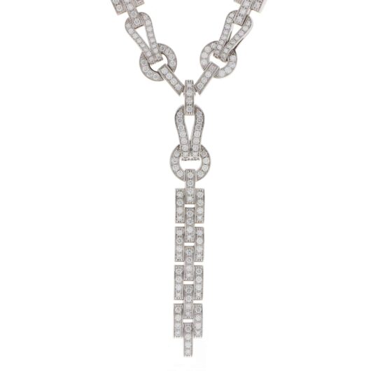 Vintage Cartier Diamond Agrafe Necklace in White Gold