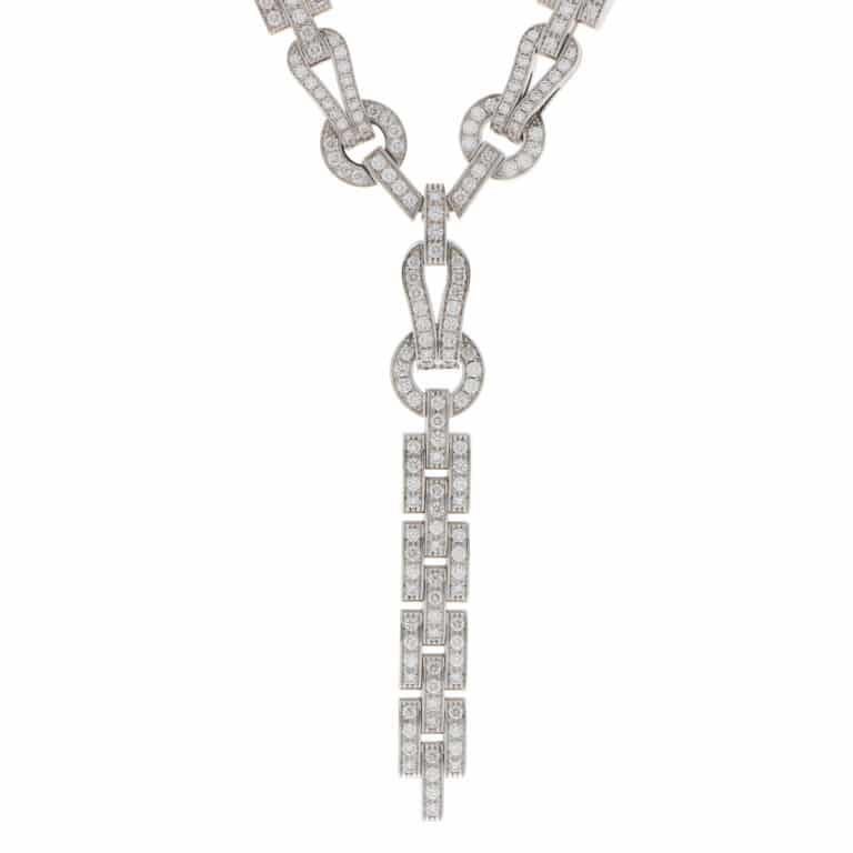 Vintage Cartier Diamond Agrafe Necklace in White Gold