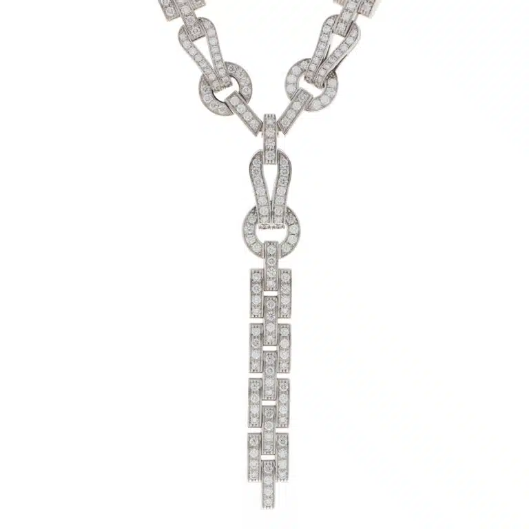 Vintage Cartier Diamond Agrafe Necklace in White Gold