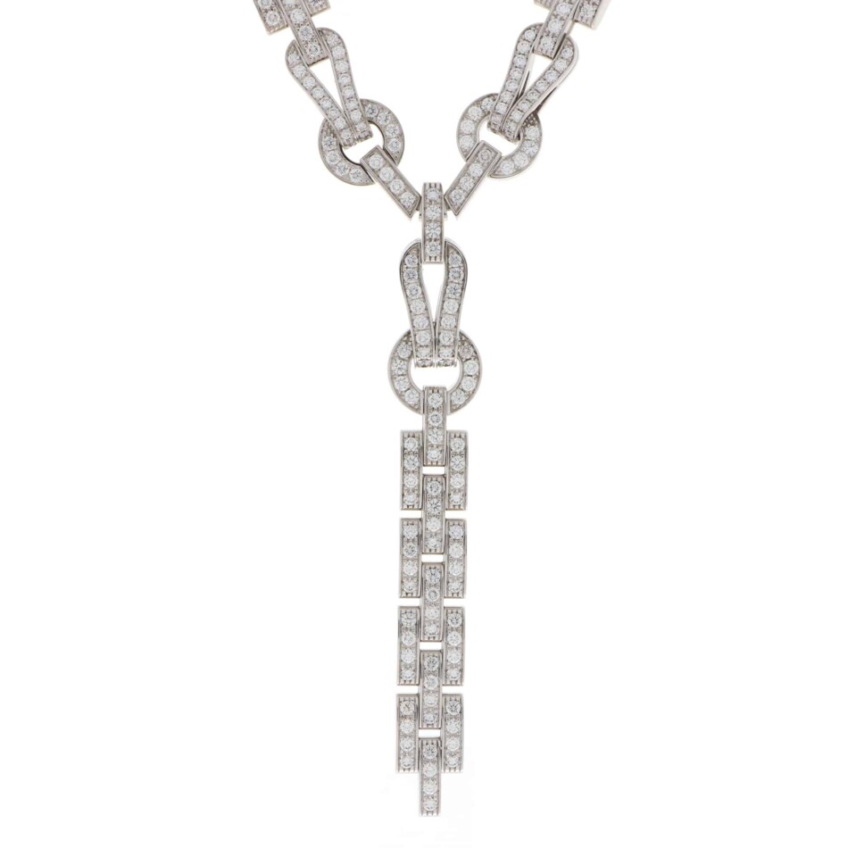 Vintage Cartier Diamond Agrafe Necklace in White Gold