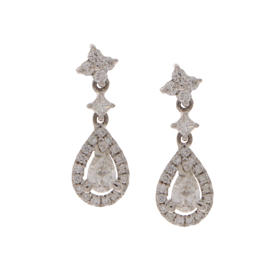 Diamond Drop Earrings, in 18k White Gold