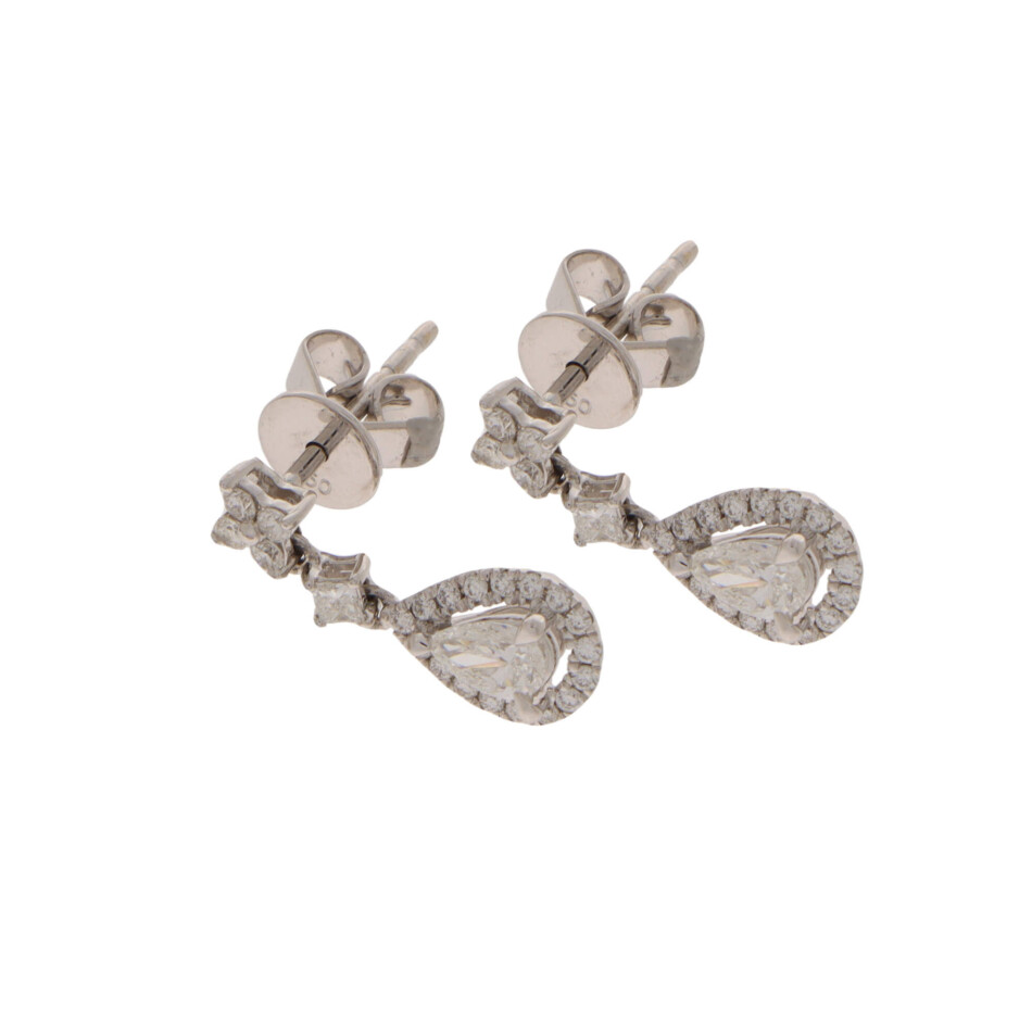 Diamond Drop Earrings, in 18k White Gold