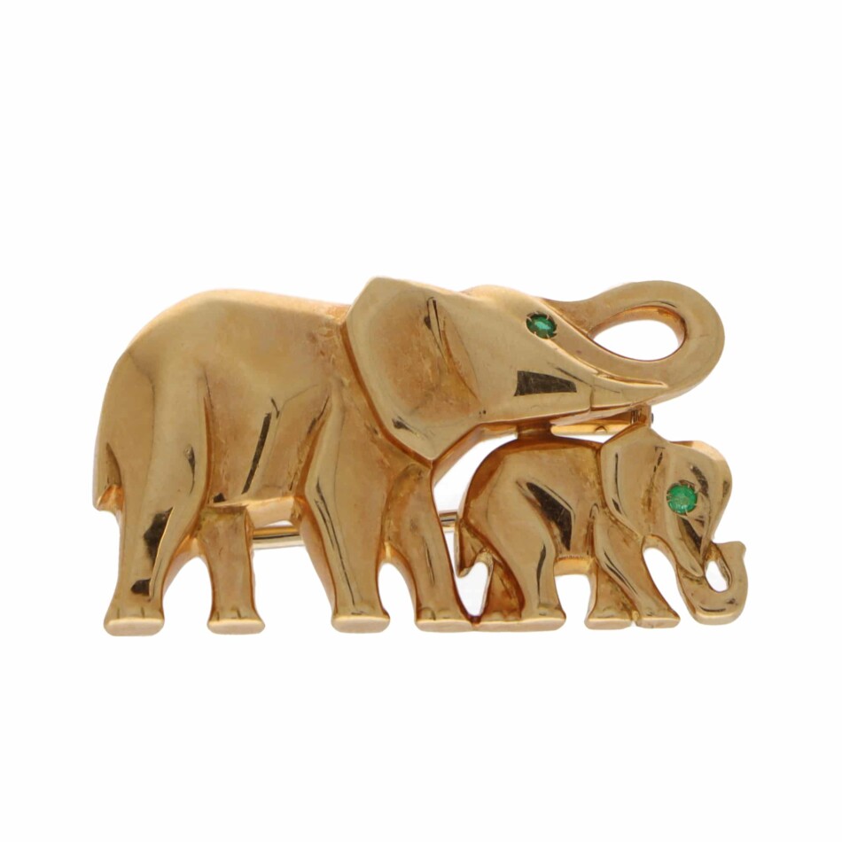 Vintage Cartier Elephant and Calf Brooch in 18k Yellow Gold