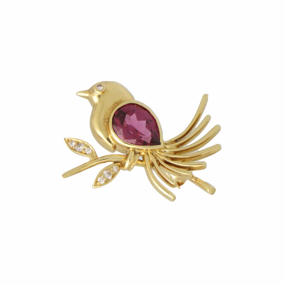 Vintage 1980's Tiffany Tourmaline Bird Brooch in 18k Yellow Gold