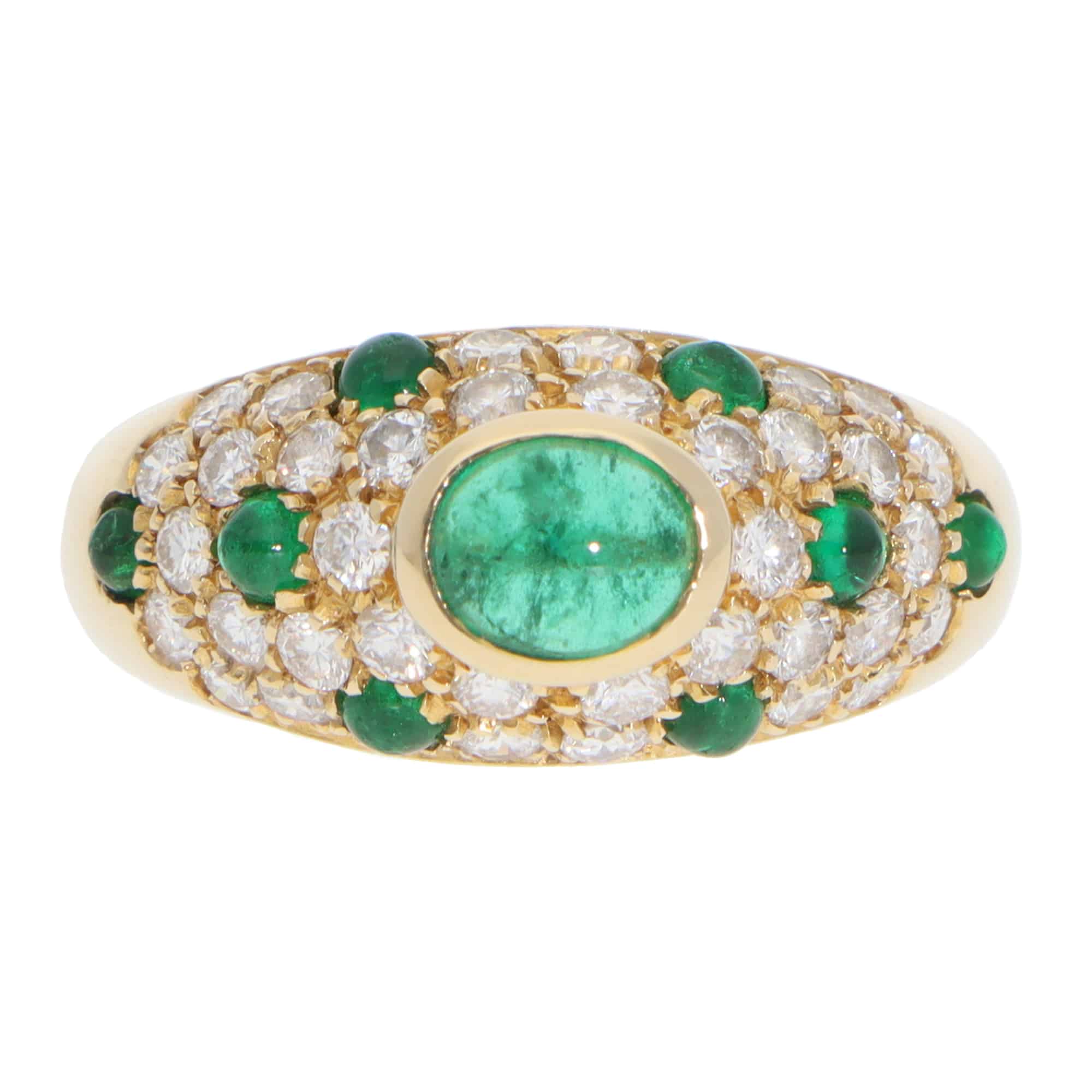 Vintage Cartier Mimi Emerald and Diamond Ring in Yellow Gold at Susannah Lovis Jewellers
