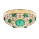 Vintage Cartier Mimi Emerald and Diamond Ring in Yellow Gold