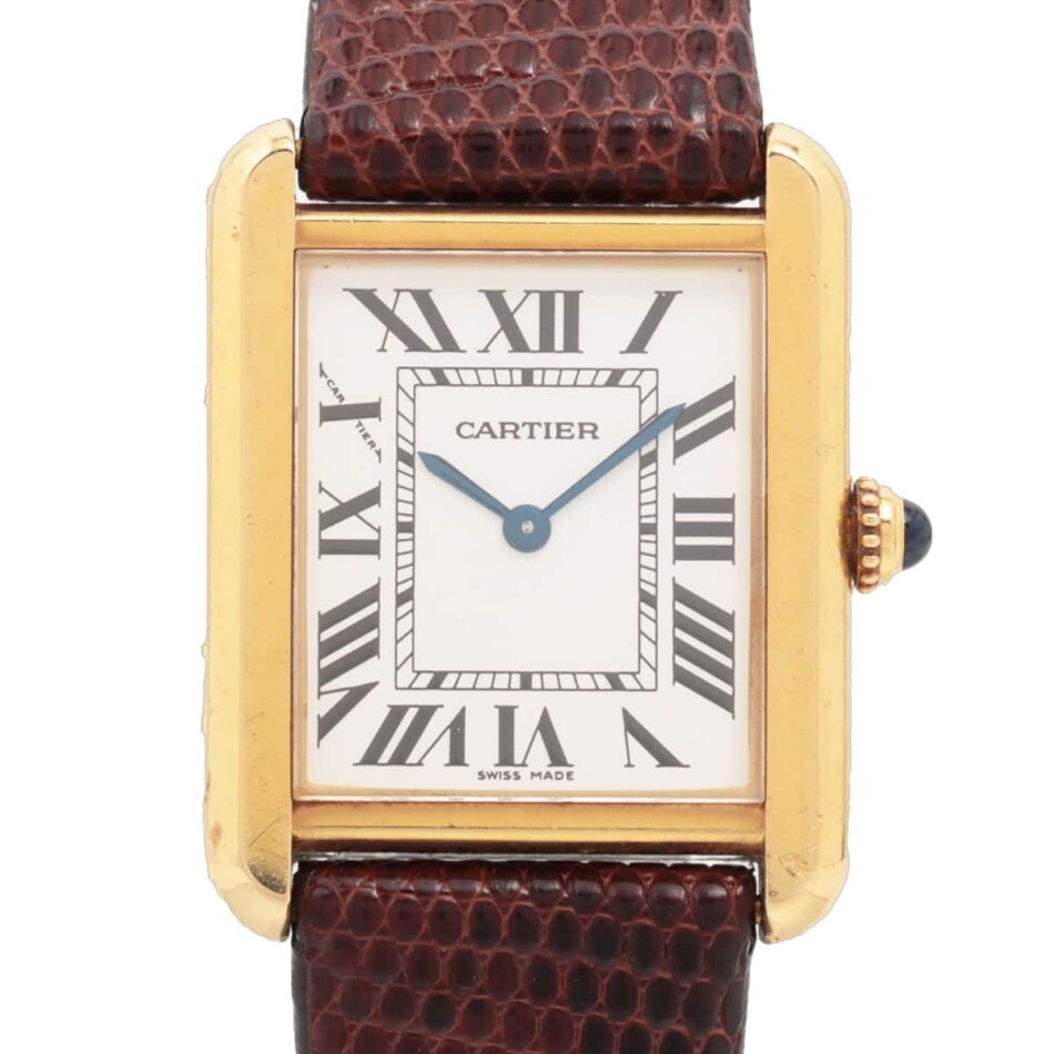 Vintage Cartier Tank Solo gold wrist watch with quartz movement