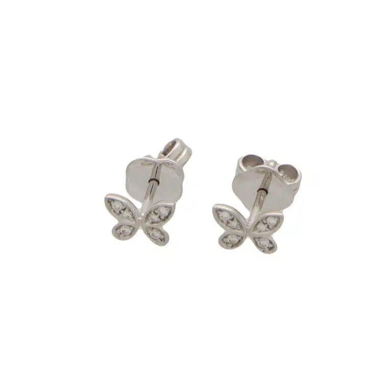 Vintage Graff Pave Diamond Butterfly Earrings in White Gold
