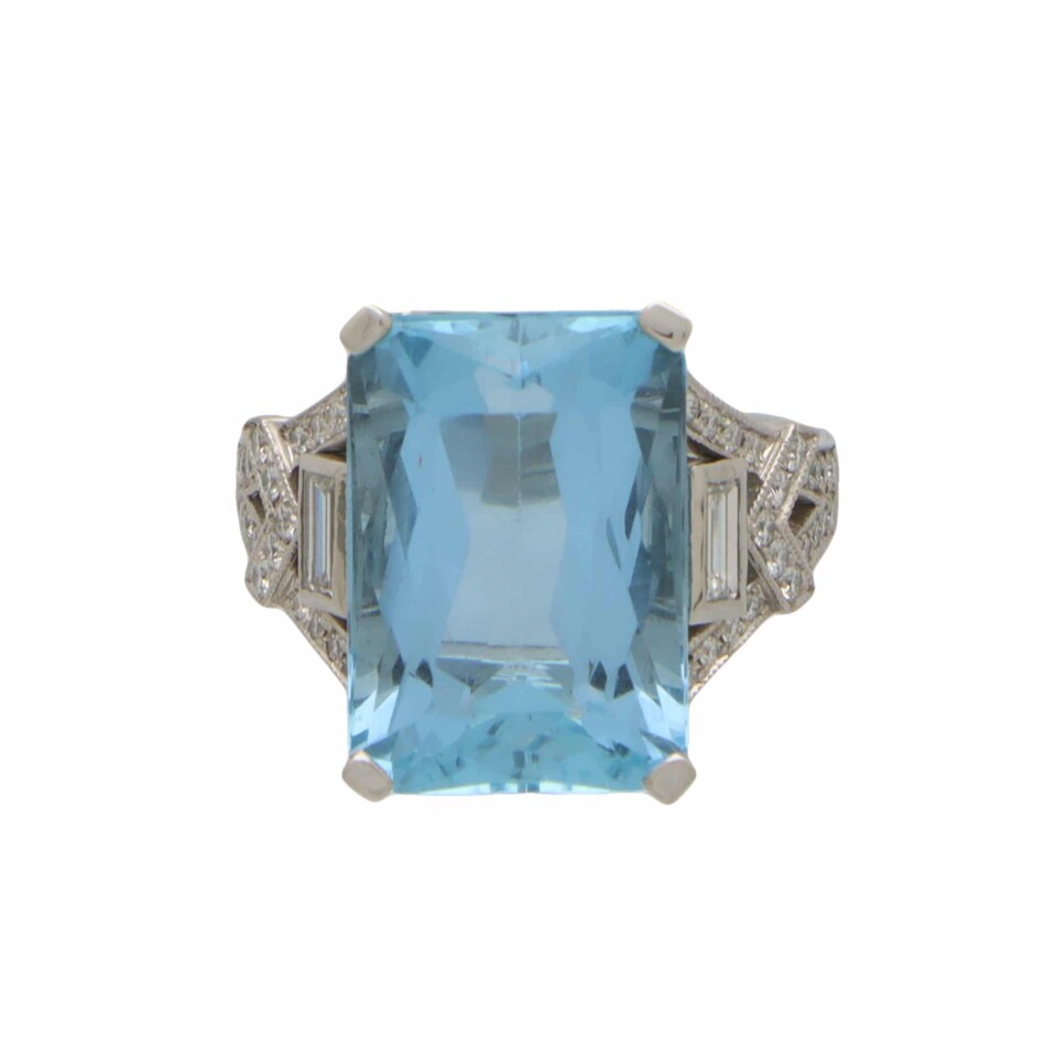 Art Deco Inspiried Aquamarine and Diamond Ring