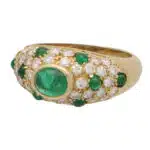 Vintage Cartier Mimi Emerald and Diamond Ring in Yellow Gold