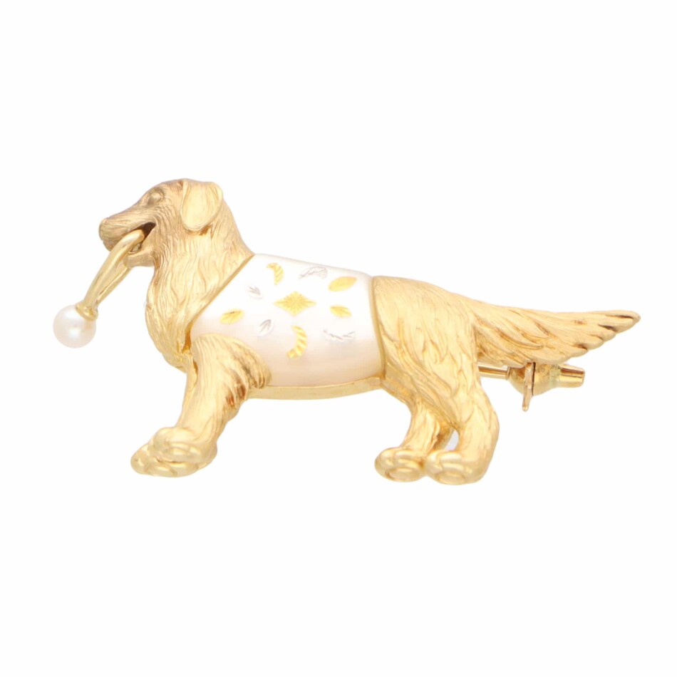 Vintage Mikimoto Mother of Pearl Dog Brooch