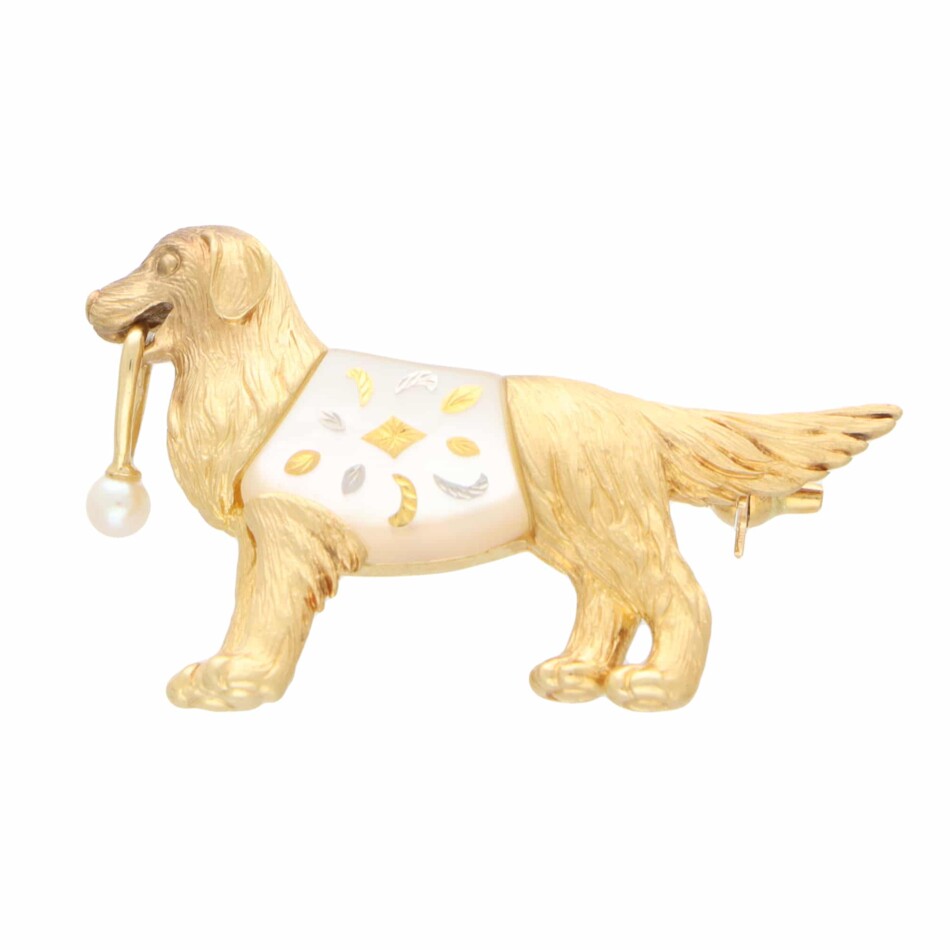 Vintage Mikimoto Mother of Pearl Dog Brooch