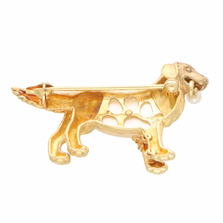 Vintage Mikimoto Mother of Pearl Dog Brooch